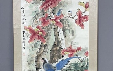 A Chinese ink painting of flowers and birds, Tian Shiguang