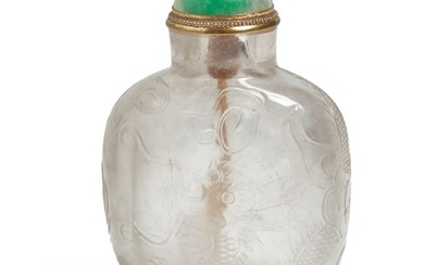 A Chinese jade mounted rock crystal snuff bottle