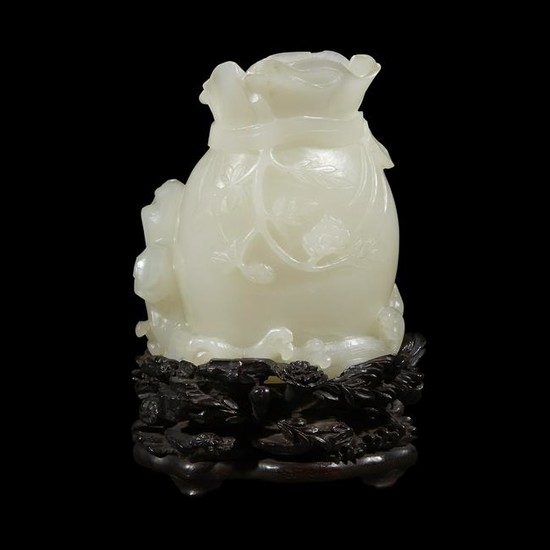 A Chinese white jade pouch-form small vase, qing