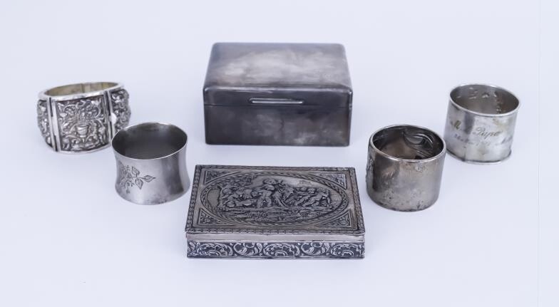A Continental Silvery Metal Rectangular Box and Mixed Metalware,...