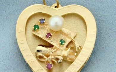 A Date To Remember Graduation Pendant with Ruby, Emerald, Sapphire, and Pearl in 14K Yellow Gold
