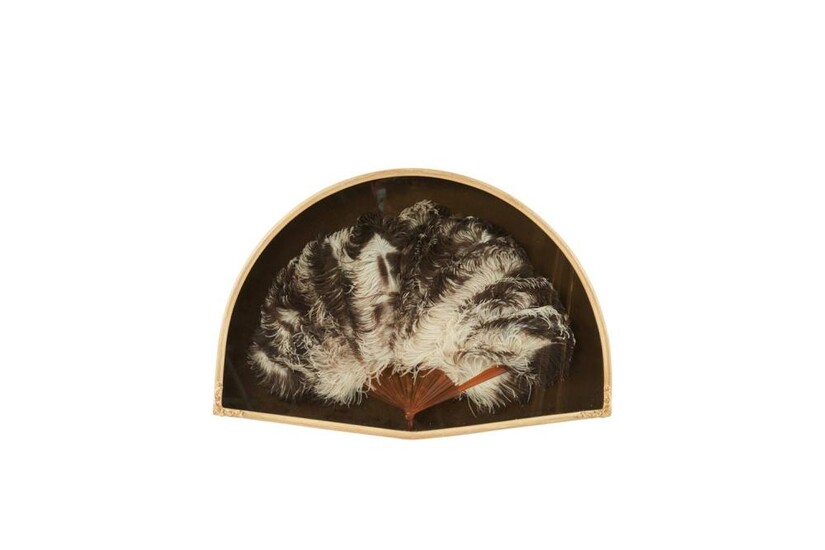 A FRAMED FRENCH ART DECO OSTRICH FAN CIRCA 1920, LEONARD JOEL LOCAL DELIVERY SIZE: SMALL
