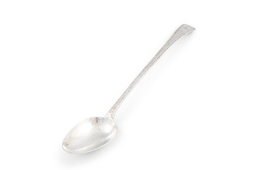 A GEORGE III SILVER FEATHER EDGE BRIGHT-CUT SERVING SPOON, ...