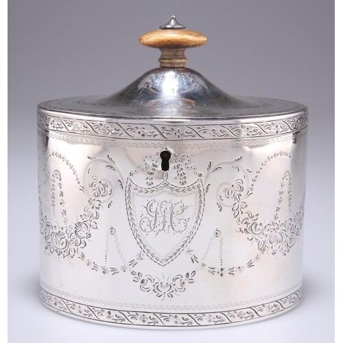 A GEORGE III SILVER TEA CADDY, by Henry Chawner, London 1788...