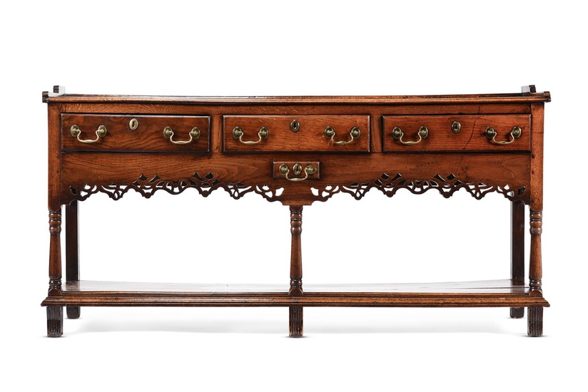 A GEORGE III WELSH OAK POTBOARD DRESSER BASE, POSSIBLY NEATH VALLEY, LATE 18TH CENTURY