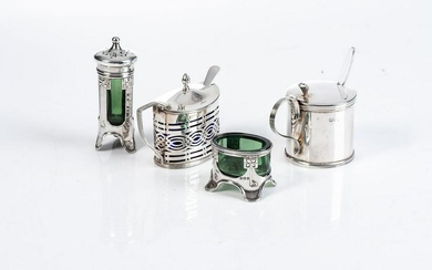 A GEORGE V SILVER SALT AND PEPPERETTE, LEVI AND