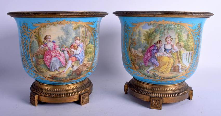 A GOOD LARGE PAIR OF MID 19TH CENTURY FRENCH SEVRES