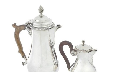 A George II silver hot water jug and a French silver-gilt coffee pot Thomas Cooke II & Richard G...