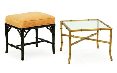 A Glass and Gilt Metal Faux Bamboo Table.
