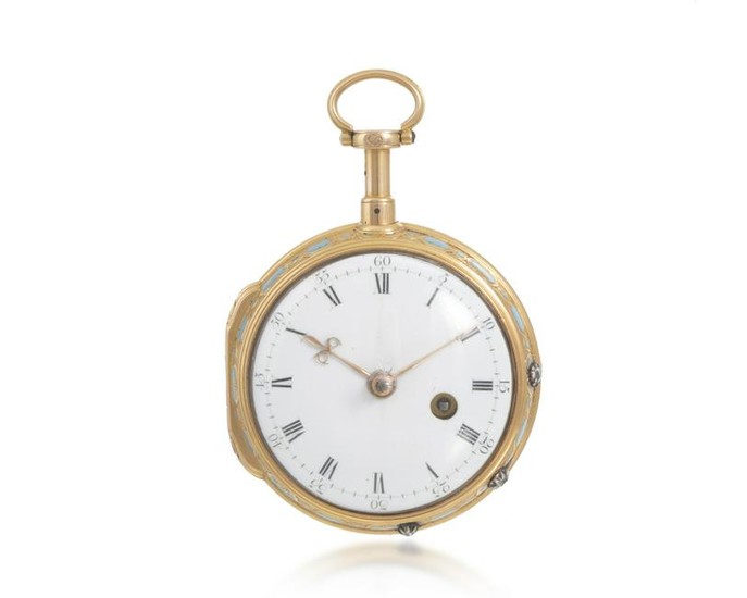 A Grant, London 18k gold and enamel pocket watch