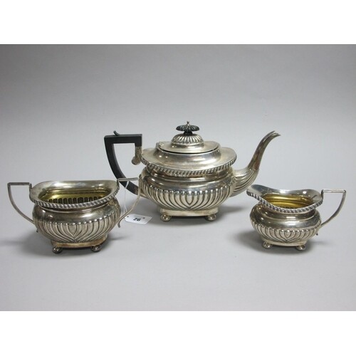 A Hallmarked Silver Three Piece Tea Set, JG, Birmingham 1907...