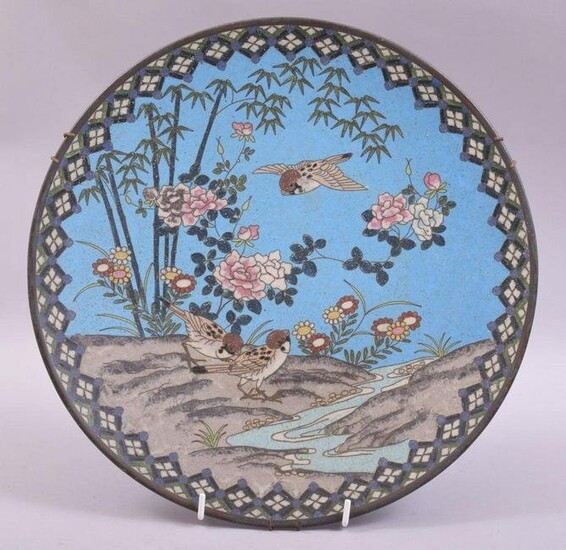 A JAPANESE CLOISONNE CIRCULAR DISH, decorated with