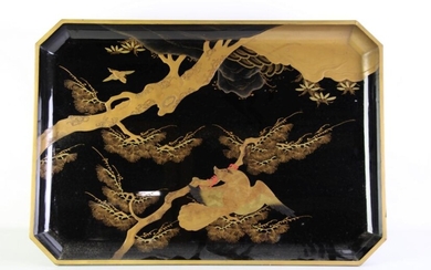A Japanese Urushi Tea Table Featuring A Gilded Bird Pattern To Top (S2-11) ( 60cm x 42cm x 16cm)