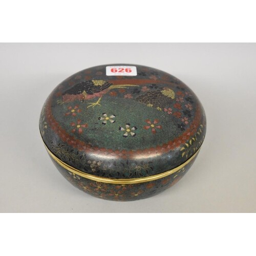 A Japanese cloisonne enamel circular box and cover, 19th cen...