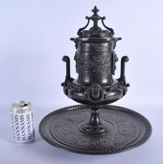 A LARGE 19TH CENTURY FRENCH BRONZE CLASSICAL VASE AND
