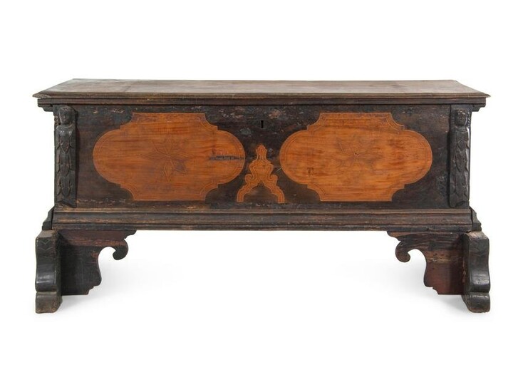 A Large Italian Walnut and Marquetry Cassone