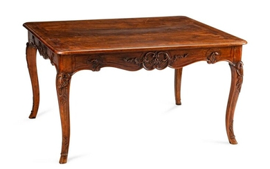 A Louis XV Style Carved Walnut Table Height 30 1/2 x