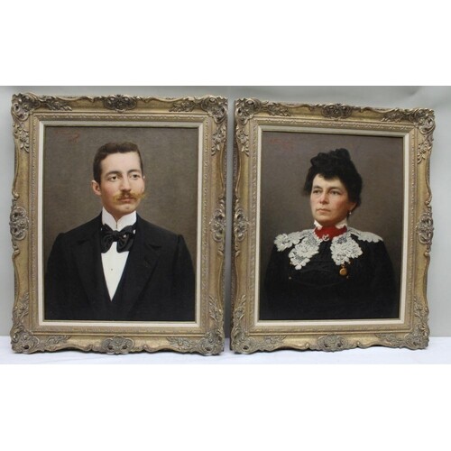 A MACCAFERRI A pair of Male & Female oil on canvas portraits...