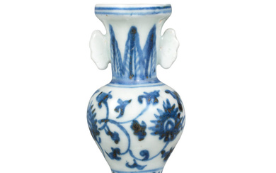 A MINIATURE BLUE AND WHITE ALTAR VASE Mid-15th century