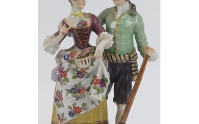 A Meissen porcelain gardener and female companion figural gr...