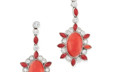 A PAIR OF ART DECO CORAL AND DIAMOND EARRINGS in