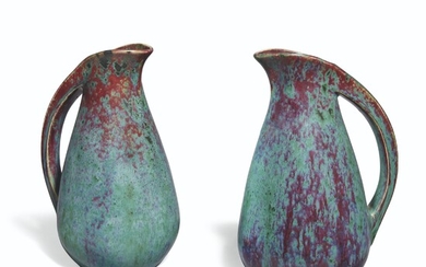 A PAIR OF FRENCH STONEWARE EWERS BY PIERRE-ADRIEN DALPAYRAT