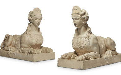 A PAIR OF PAINTED PLASTER MODELS OF SPHINXES TO DESIGNS BY ROBERT ADAM, 20TH CENTURY