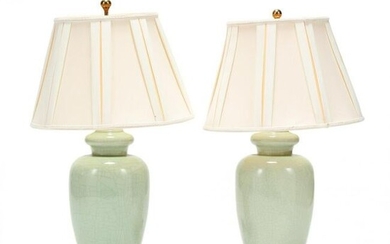 A Pair of Chinese Style Celadon Crackle Lamps