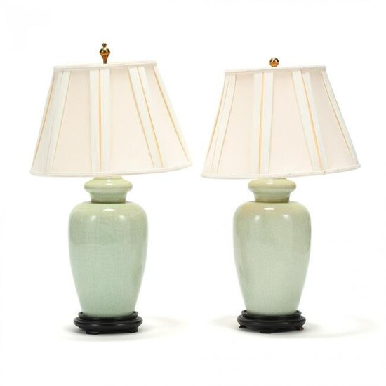 A Pair of Chinese Style Celadon Crackle Lamps