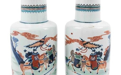 A Pair of Chinese Underglaze Blue and Wucai Porcelain