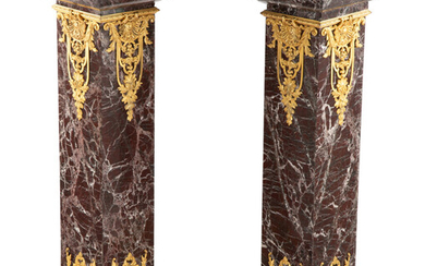 A Pair of Continental Gilt Brass-Mounted Marble Pedestals (late 19th-early 20th century)