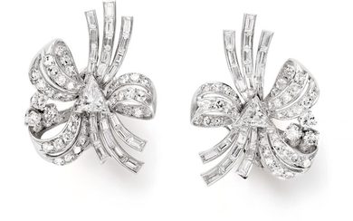A Pair of Diamond and Platinum Earrings