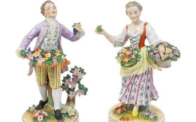 A Pair of Dresden Porcelain Figures Height 8 1/2