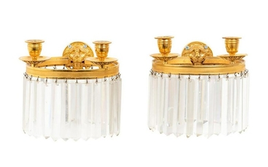 A Pair of Empire Style Gilt Bronze Two-Light Sconces