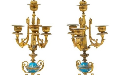 A Pair of Napoleon III Gilt Bronze and Sevres Style