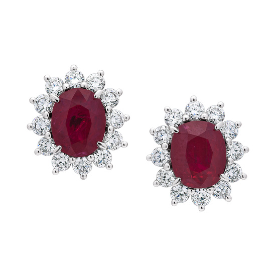 A Pair of Ruby, Diamond and White Gold Ear Studs