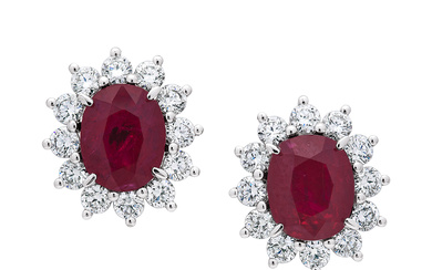 A Pair of Ruby, Diamond and White Gold Ear Studs