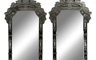 A Pair of Venetian Style Etched Glass Pier Mirrors