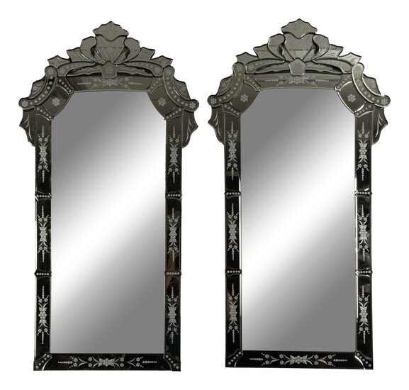 A Pair of Venetian Style Etched Glass Pier Mirrors