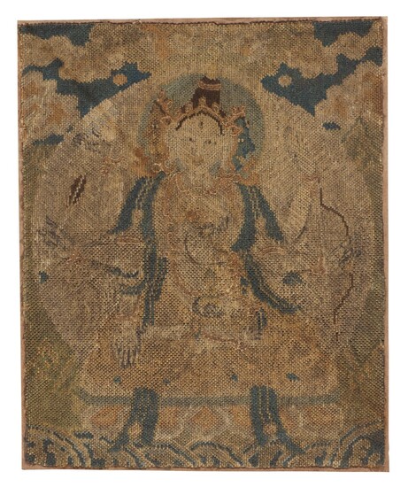 A RARE WOVEN AND EMBROIDERED SILK BUDDHIST FRAGMENT, LATE MING DYNASTY | 晚明 織繡尊勝佛母