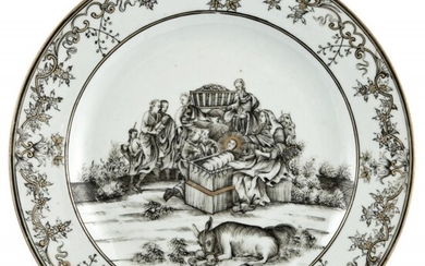 A Rare Chinese Grisaille Decorated Porcelain 'Nativity' Plate