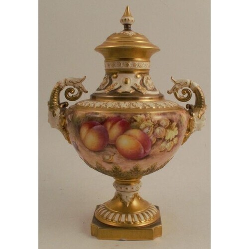 A Royal Worcester covered pedestal vase, decorated all round...