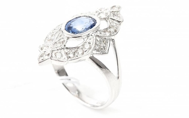 A SAPPHIRE AND DIAMOND RING IN 18CT WHITE GOLD