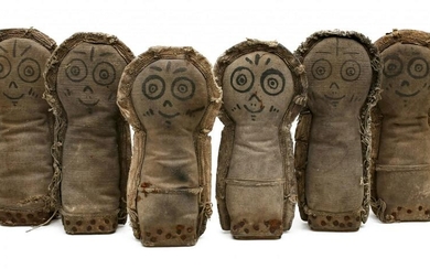 A SET OF SIX MATCHING CARNIVAL KNOCKDOWN DOLLS C. 1930