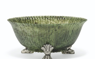A SILVER-MOUNTED NEPHRITE BOWL