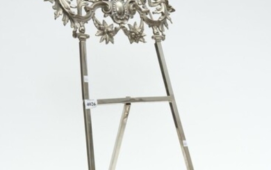 A SILVER PLATE TABLE PICTURE STAND WITH PROFUSE FLORAL DETAILS STAMPED AND SIGNED TO REAR FM GES SCHEUTZ A2780, 61 CM HIGH, LEONARD...