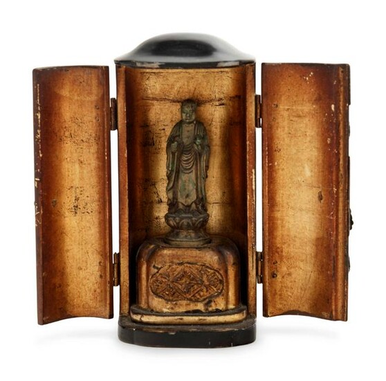 A Small Japanese Black Lacquered Buddhist Shrine with a