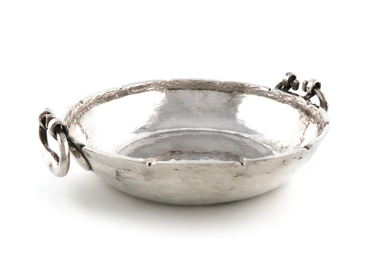 A South American metalware silver two-handled bowl