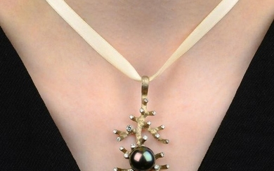 A Tahitian cultured pearl and brilliant-cut diamond