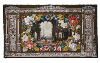 A VICTORIAN WOOLWORK AND BEADWORK WALL PANEL
